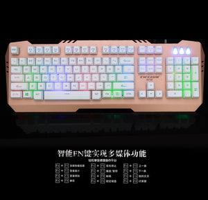 Rainbow Gaming Keyboard Glowing Metal Iron Board Computer Wired Keyboard